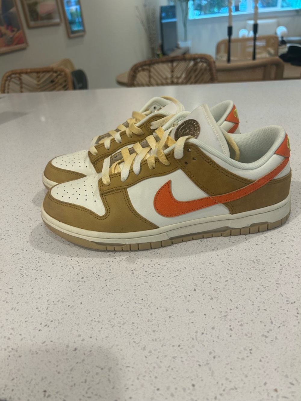 Custom Nike men's Low-Top Skate Shoes - White/Orange/Tan